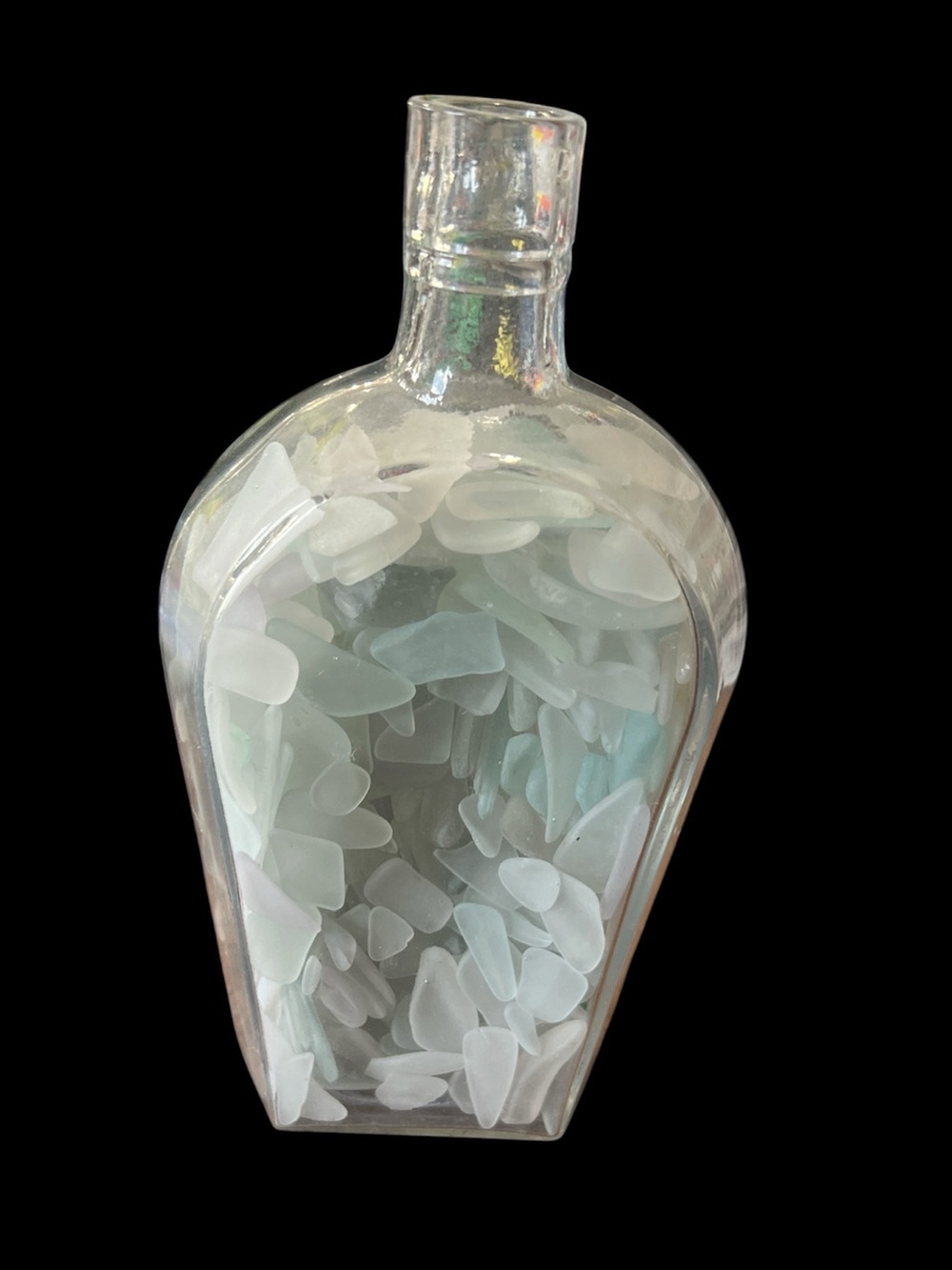 Antique Glass Bottle Filled with tumbled Glass Decorative Accent